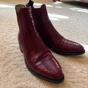 The Office of Angela‎ Scott Mr Jagger Boots Leather Snakeskin Embossed Red Sz 39